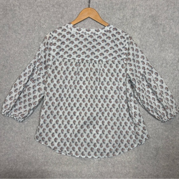 J. Jill Madeira Pintuck Paisley Blouse Puff Sleeve Top-Light Blue-Women Medium - Picture 7 of 8